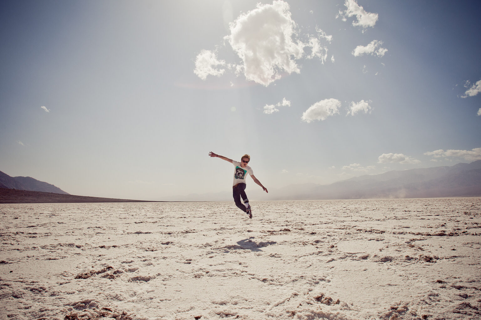 Henrik flying in Badwater Basin