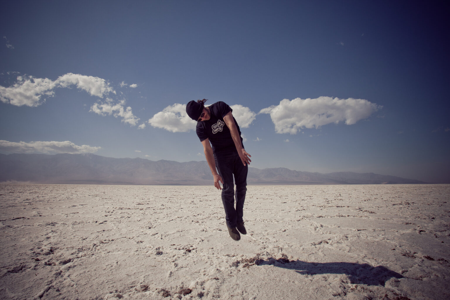 Marius flying in Badwater Basin