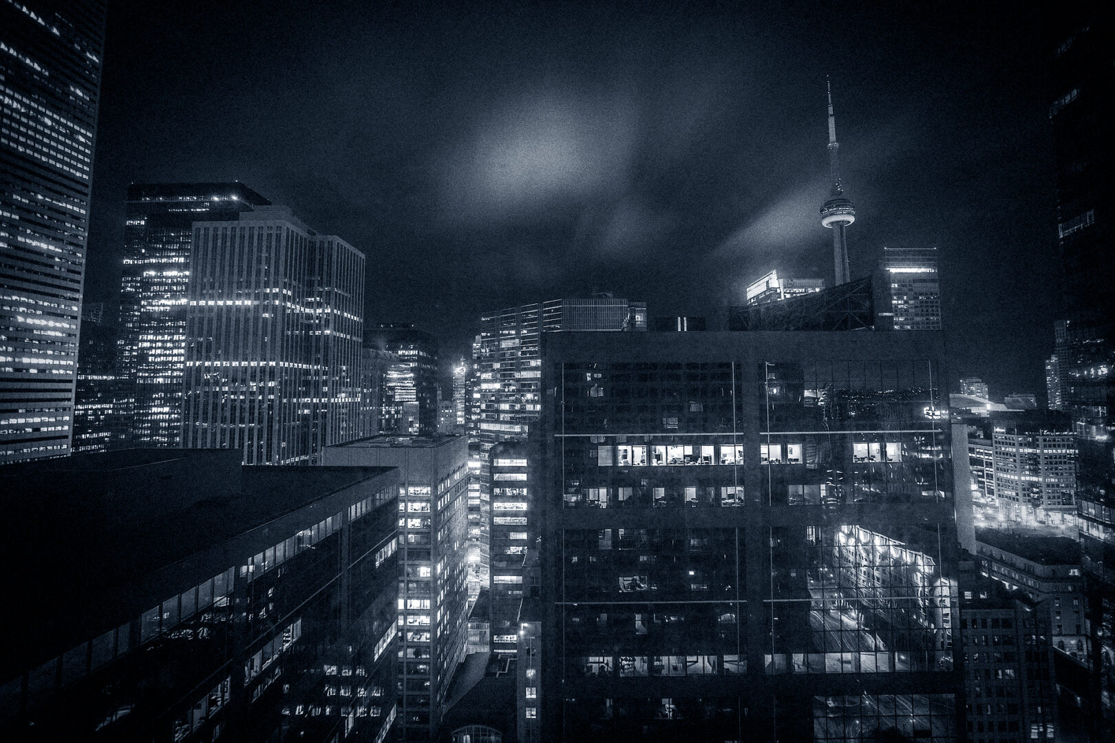 Toronto from my hotel-room at the Hilton downtown. They need to wash their windows..